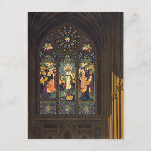 1923 Poster van een kerk met Glazen in lood raam. Briefkaart