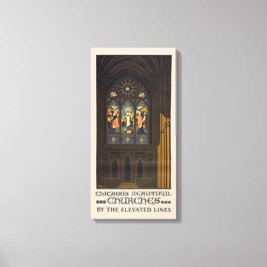 1923 Poster van een kerk met Glazen in lood raam. Canvas Afdruk (Voorkant)