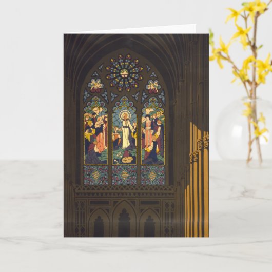 1923 Poster van een kerk met Glazen in lood raam. Kaart (Gele Bloem)