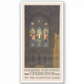 1923 Poster van een kerk met Glazen in lood raam. Sticker (Voorkant)