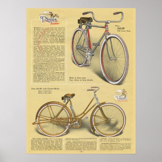 1923  Ranger Roadster-fietser en kunstartikel Post Poster (Voorkant)