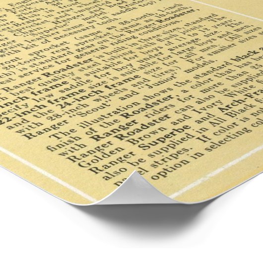 1923  Ranger Roadster-fietser en kunstartikel Post Poster (Hoek)