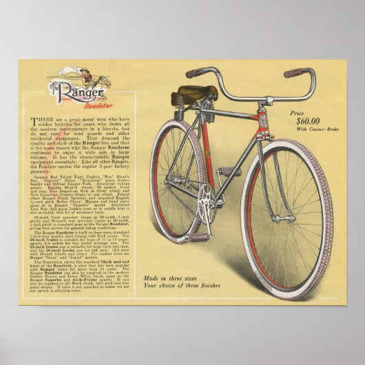 1923  Ranger Roadster-fietser en kunstartikel Post Poster (Voorkant)