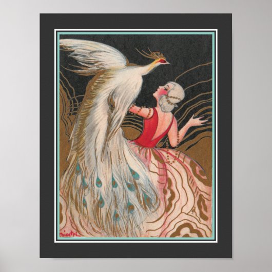 1924 Art Deco "Girl with White Peacock" Poster (Voorkant)