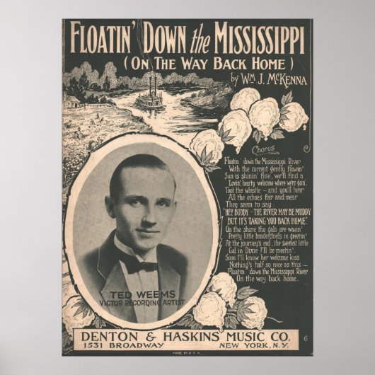 1924 Floatin' Down The Mississippi Poster (Voorkant)