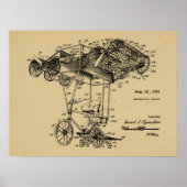1924 Flying Bicycle Airplane Patent Drawing Print (Voorkant)