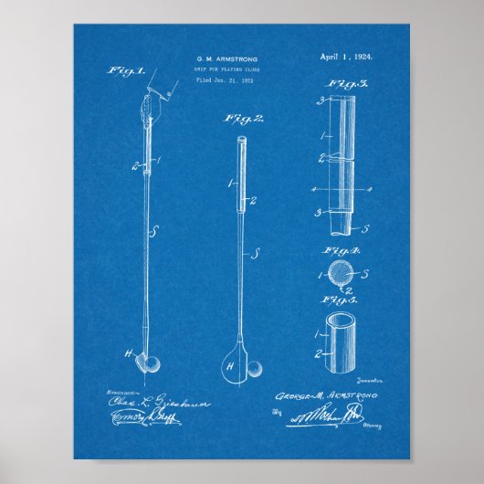 1924 Golf Club Grip Patent Art Drawing Print (Voorkant)