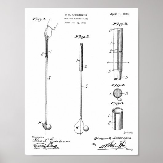 1924 Golf Club Grip Patent Art Drawing Print (Voorkant)