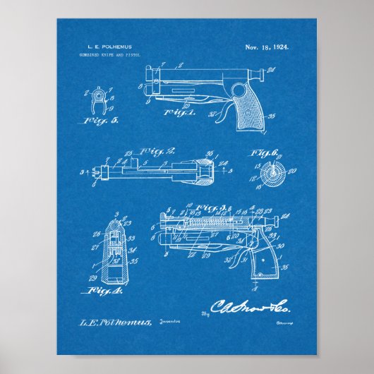 1924 Knife Kunsttekening Pistool Patent Poster (Voorkant)