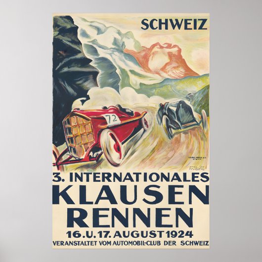 1924 Zwitserse autorace vintage poster (Voorkant)