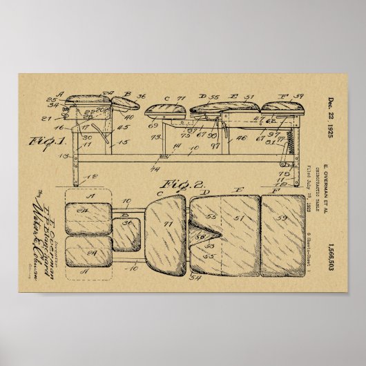 1925 Chiropractic Table Patent Art-afdrukken Poster (Voorkant)