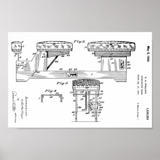 1925  Chiropractic Table Patent Art-afdrukken Poster (Voorkant)