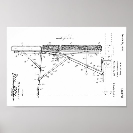 1925  Chiropractic Table Patent Art-afdrukken Poster (Voorkant)