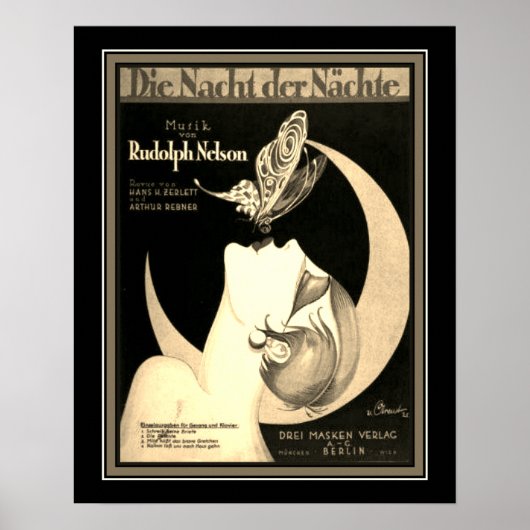 1925 Deco "Die Nacht der Nachte" Poster (Voorkant)