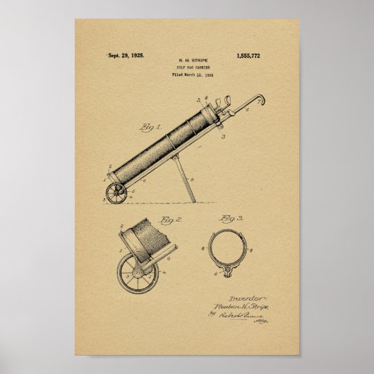 1925  Golf Bag Patent Art Print (Voorkant)