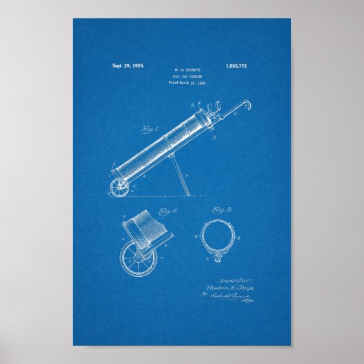 1925  Golf Bag Patent Blueprint Art Print (Voorkant)