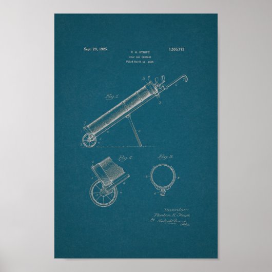 1925  Golf Bag Patent Blueprint Art Print (Voorkant)