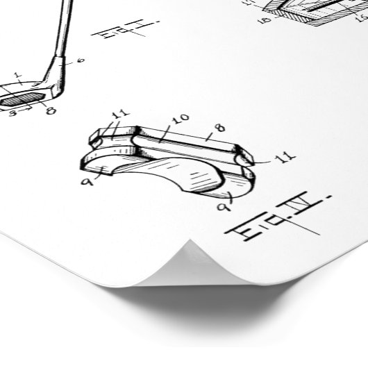 1925 Golf Club Patent Art Drawing Print (Hoek)