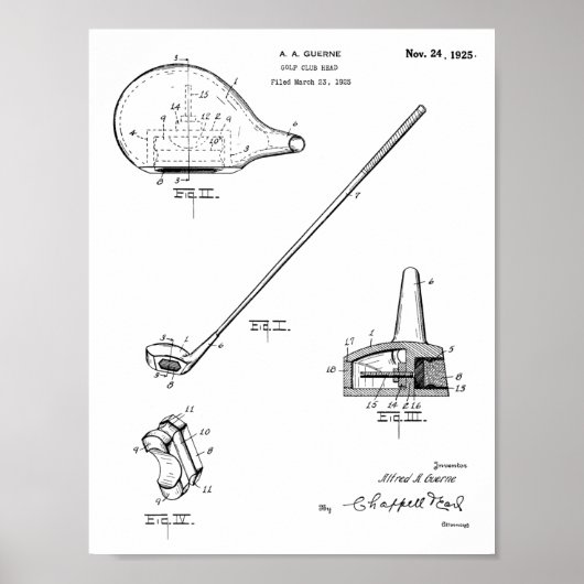 1925 Golf Club Patent Art Drawing Print (Voorkant)