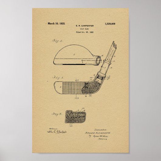 1925  Golf Club Patent Art Print (Voorkant)