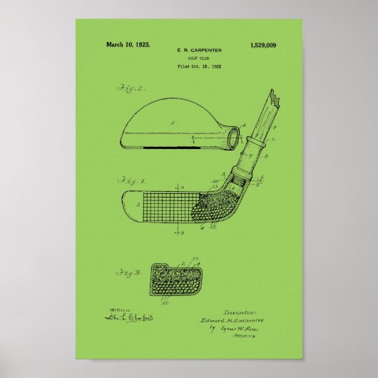 1925  Golf Club Patent Blueprint Art Print (Voorkant)