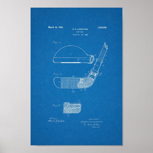 1925  Golf Club Patent Blueprint Art Print (Voorkant)