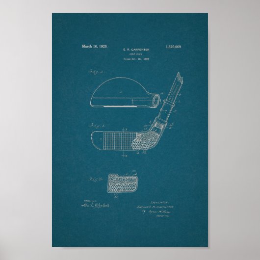1925  Golf Club Patent Blueprint Art Print (Voorkant)