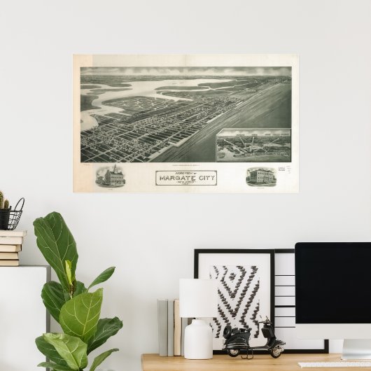 1925 Margate City, NJ Birds Eye Uitzicht Panoramic Poster (Thuiskantoor)