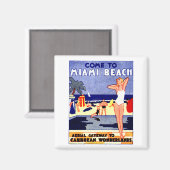1925 Miami Beach Reizen Poster Magneet (Voorkant / Achterkant)
