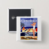 1925 Miami Beach Reizen Poster Vierkante Button 5,1 Cm (Voorkant /achterkant)