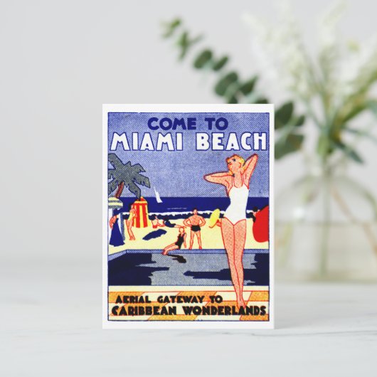1925 Miami Beach Travel Poster Briefkaart (Staand voorkant)
