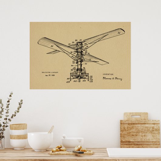 1925 -patenttekening Vliegtuig helikopter Poster (Keuken)