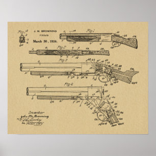 1926 Browning Shotgun Patent Art Drawing Print