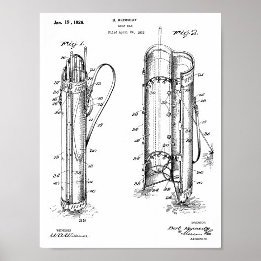 1926 Golf Club Caddy Bag Design Patent Art Print (Voorkant)