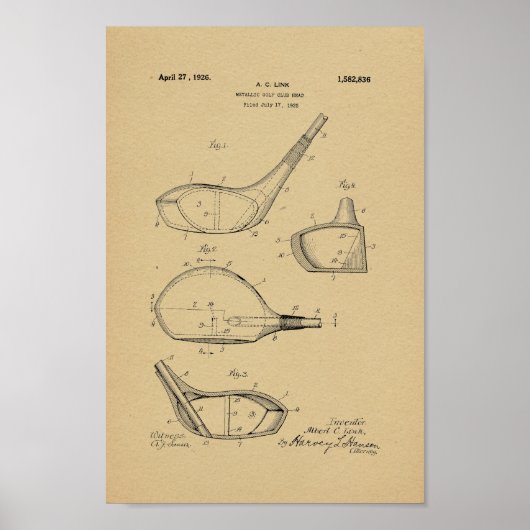 1926  Golf Club Patent Art Print (Voorkant)