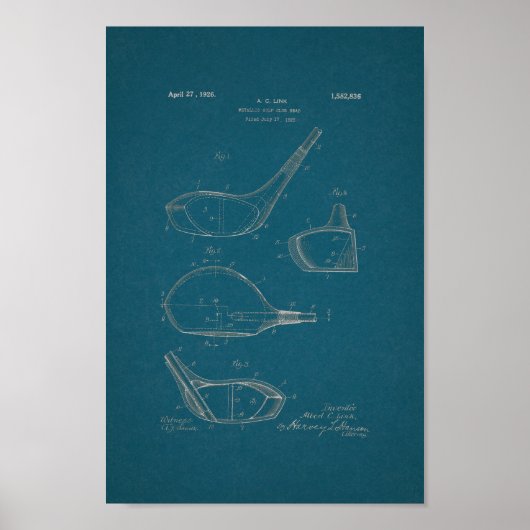1926  Golf Club Patent Blueprint Art Print (Voorkant)
