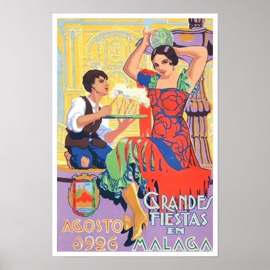 1926 Malaga Spanje vintage-reis Poster (Voorkant)