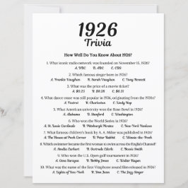 1926 Trivia spel | 99e verjaardag partij spel