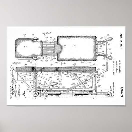 1927  Chiropractic Table Patent Art-afdrukken Poster (Voorkant)