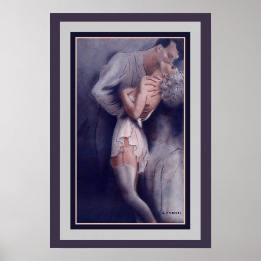 1927 Lorenzi, Art Deco Kissing Couple Poster (Voorkant)