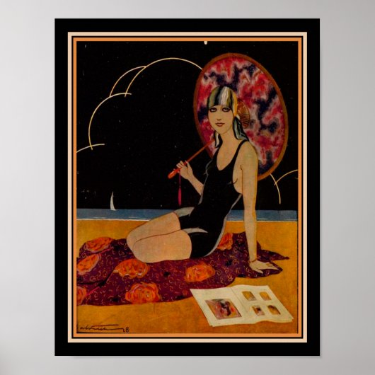 1928 Art Deco Girl op het strand Poster (Voorkant)