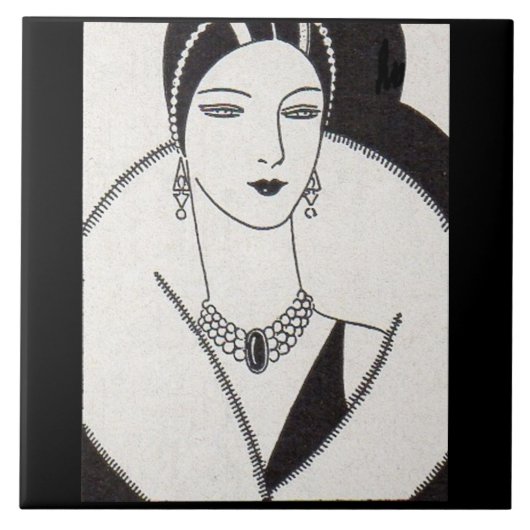 1928 art deco vrouw tegeltje (Voorkant)