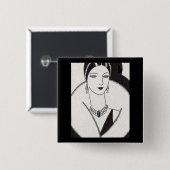 1928 art deco vrouw vierkante button 5,1 cm (Voorkant /achterkant)