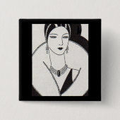 1928 art deco vrouw vierkante button 5,1 cm (Voorkant)