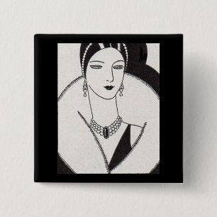 1928 art deco vrouw vierkante button 5,1 cm