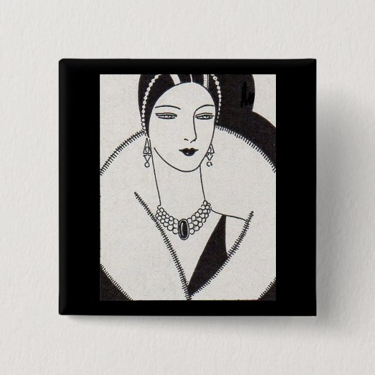 1928 art deco vrouw vierkante button 5,1 cm (Voorkant)