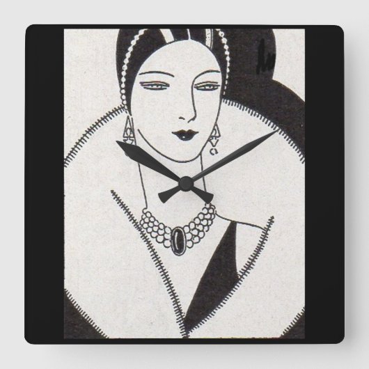 1928 art deco vrouw vierkante klok (Voorkant)