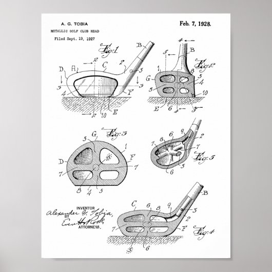 1928 Golf Club Head Design Patent Art Print (Voorkant)