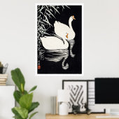 1928 Ohara Koson White Chinese Geese Swimming  Poster (Thuiskantoor)