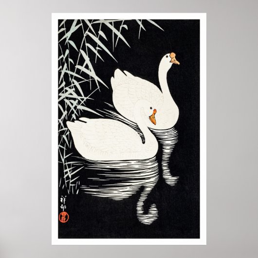 1928 Ohara Koson White Chinese Geese Swimming  Poster (Voorkant)